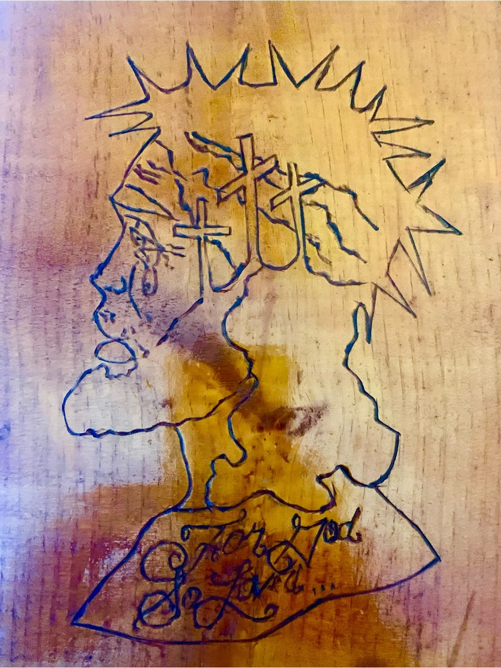 Handcrafted Woodburned Profile Art in Natural Brown